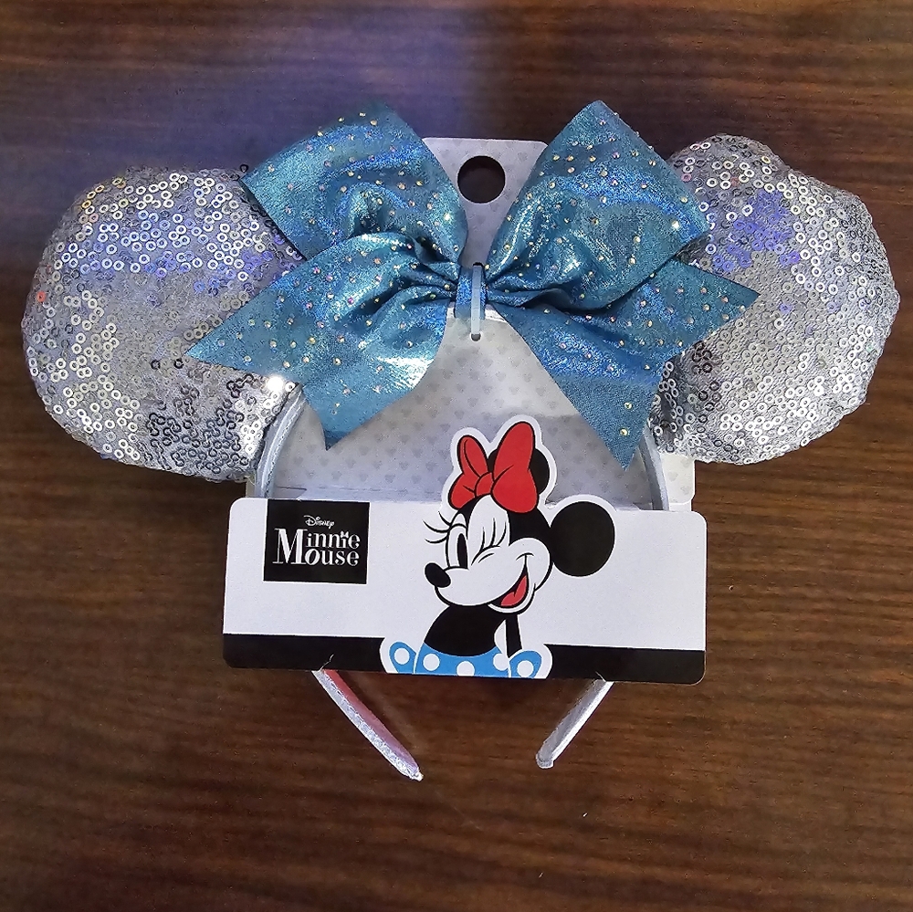 Disney Minnie Mouse Silver and Teal Ears Headband - NWT